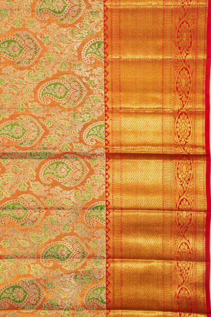 Kanchipuram Silk Tissue Brocade Orange Saree