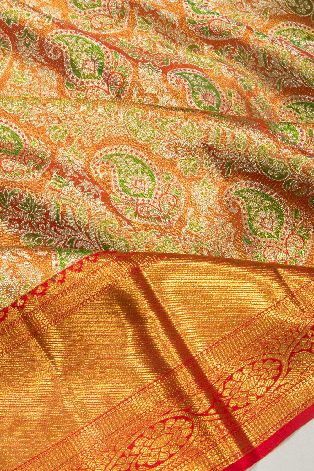 Kanchipuram Silk Tissue Brocade Orange Saree