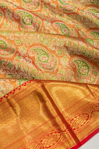 Kanchipuram Silk Tissue Brocade Orange Saree