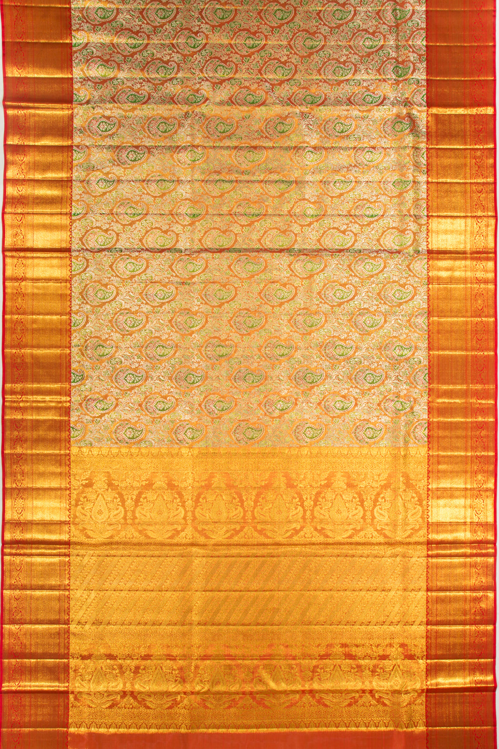 Kanchipuram Silk Tissue Brocade Orange Saree
