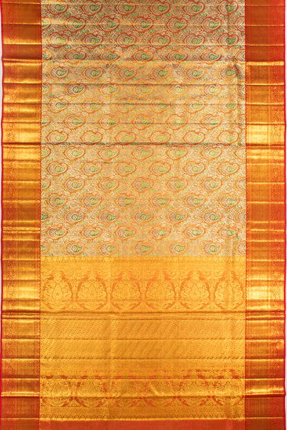Kanchipuram Silk Tissue Brocade Orange Saree