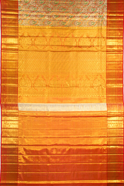 Kanchipuram Silk Tissue Brocade Orange Saree