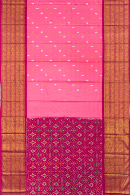 Kanchipuram Silk Twill And Butta Pink Saree With Ikat Blouse