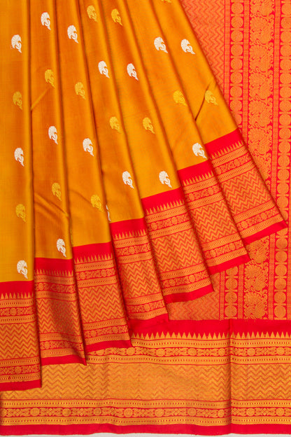 Kanchipuram Silk Twill And Butta Orange Saree