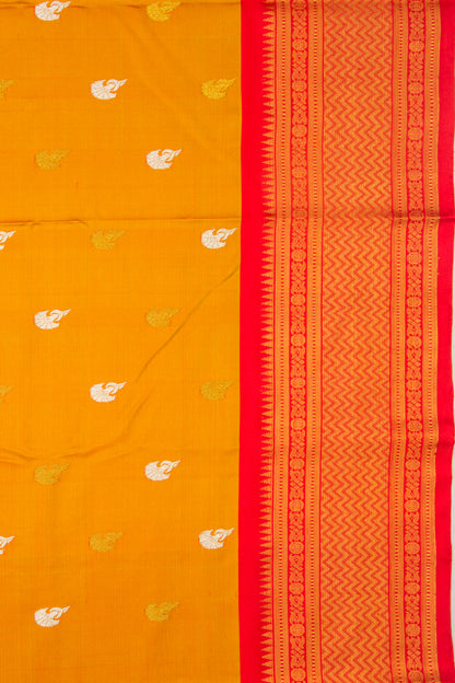Kanchipuram Silk Twill And Butta Orange Saree
