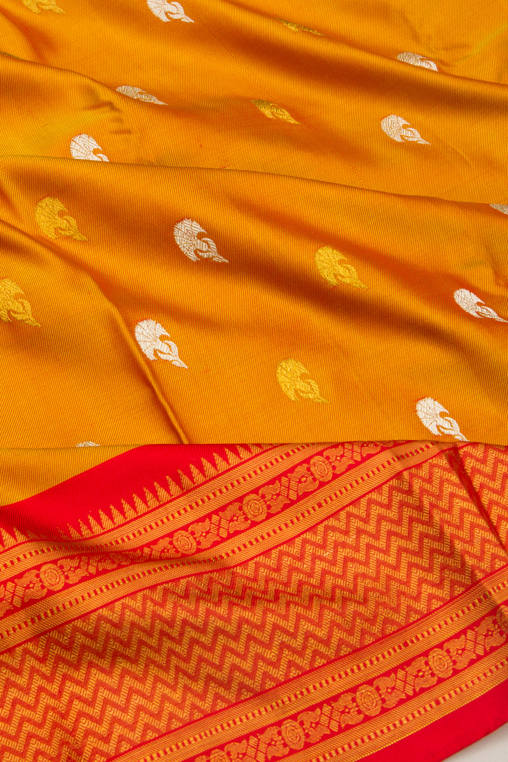 Kanchipuram Silk Twill And Butta Orange Saree