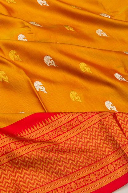 Kanchipuram Silk Twill And Butta Orange Saree
