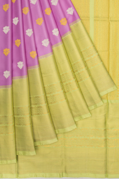 Kanchipuram Silk Twill And Butta Lavender Saree With Ikat Blouse