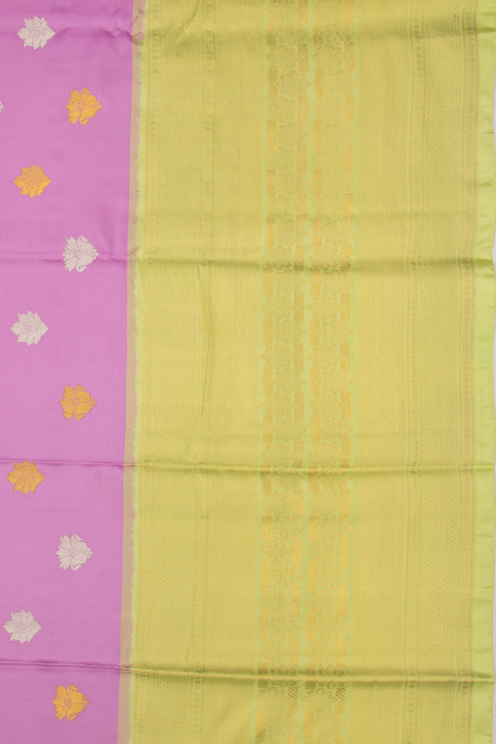 Kanchipuram Silk Twill And Butta Lavender Saree With Ikat Blouse