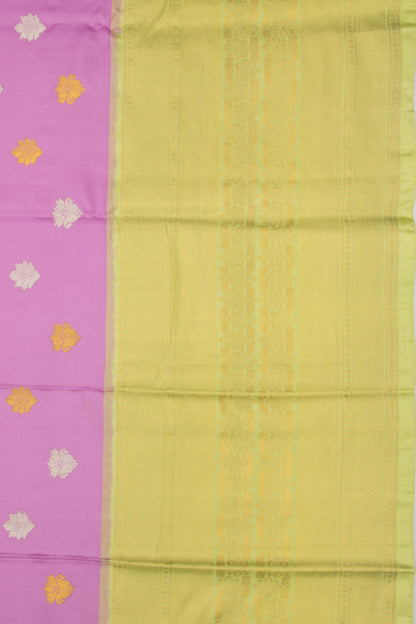 Kanchipuram Silk Twill And Butta Lavender Saree With Ikat Blouse