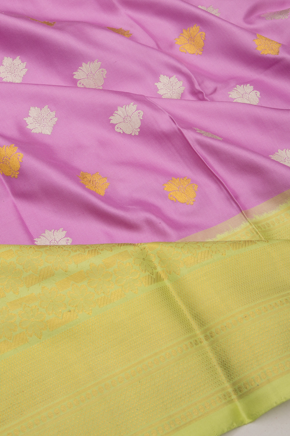 Kanchipuram Silk Twill And Butta Lavender Saree With Ikat Blouse
