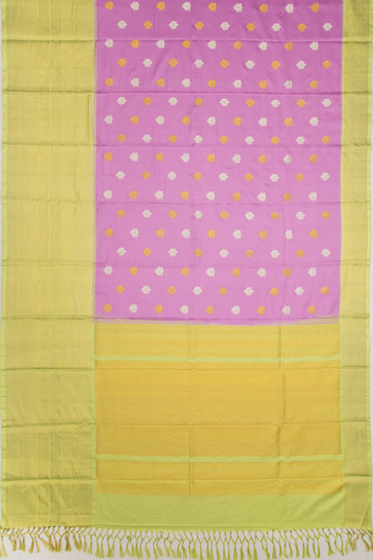 Kanchipuram Silk Twill And Butta Lavender Saree With Ikat Blouse