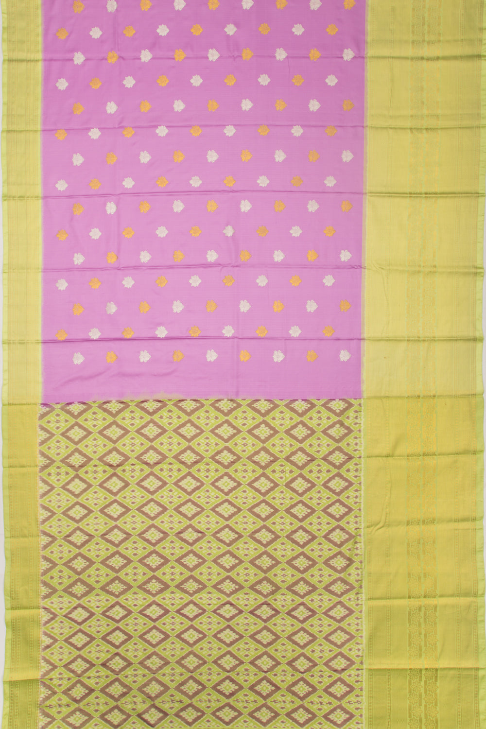 Kanchipuram Silk Twill And Butta Lavender Saree With Ikat Blouse