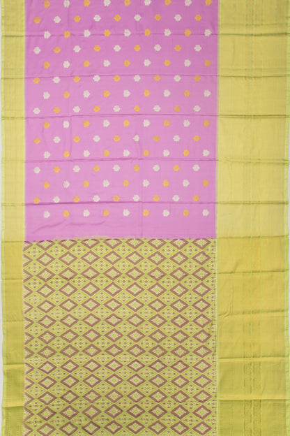 Kanchipuram Silk Twill And Butta Lavender Saree With Ikat Blouse