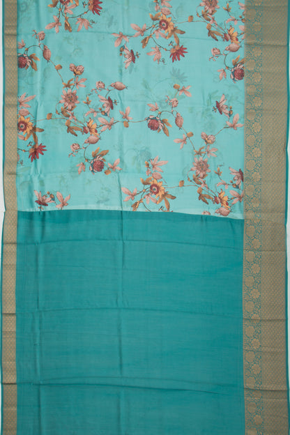 Chanderi Silk Floral Printed Teal Blue Saree