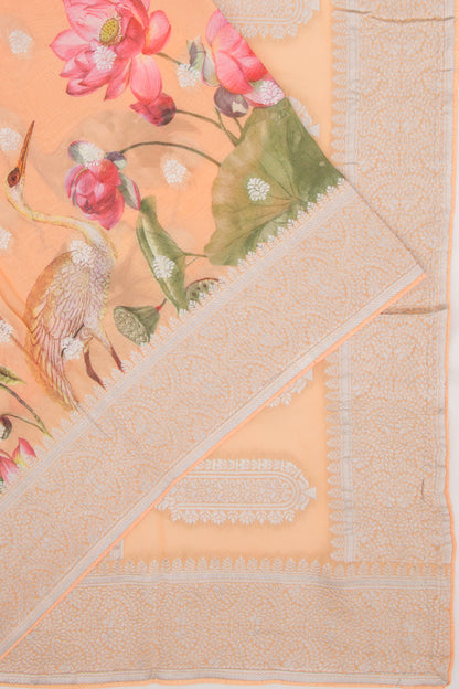 Georgette Printed And Butta Peach And Orange Saree