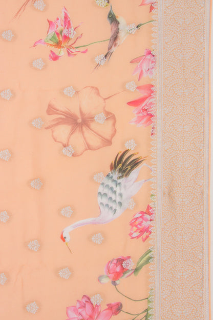 Georgette Printed And Butta Peach And Orange Saree