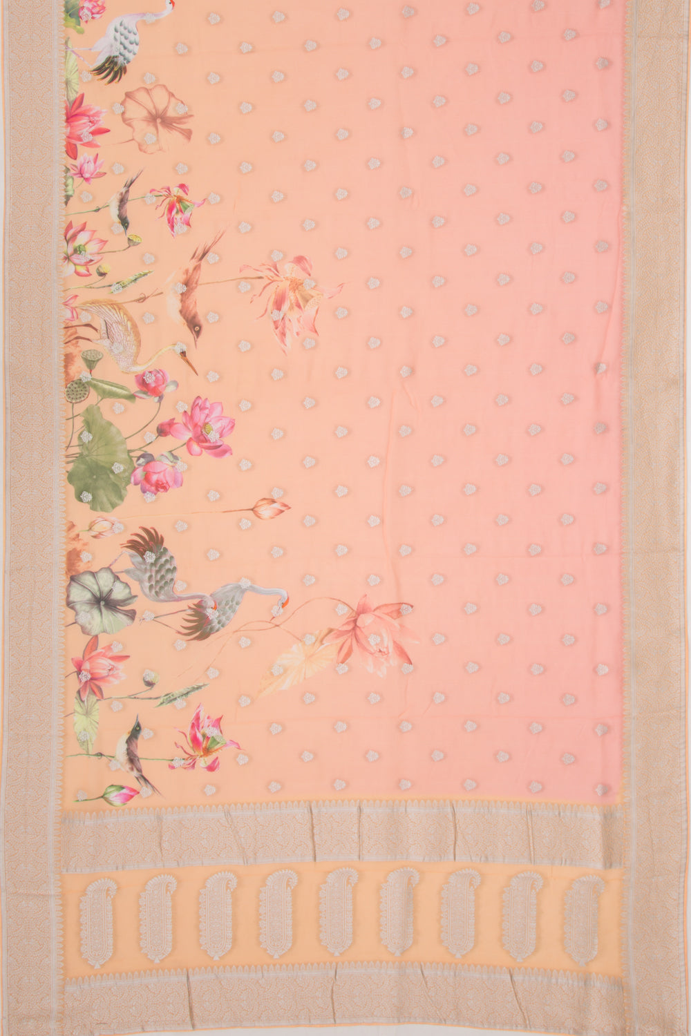 Georgette Printed And Butta Peach And Orange Saree