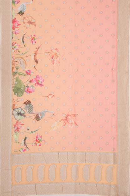 Georgette Printed And Butta Peach And Orange Saree
