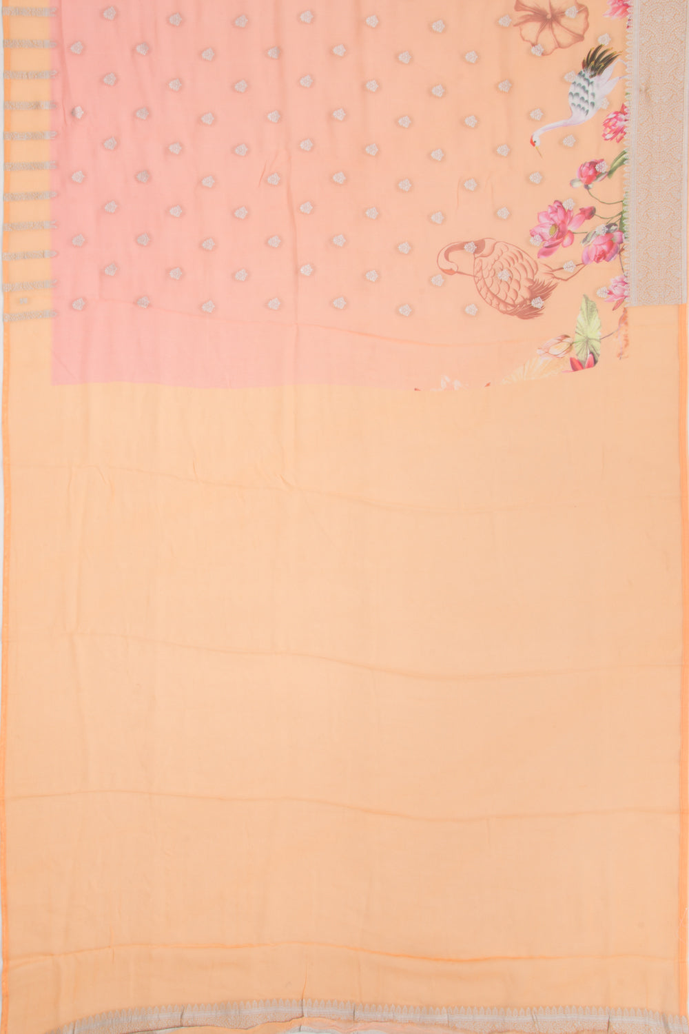 Georgette Printed And Butta Peach And Orange Saree