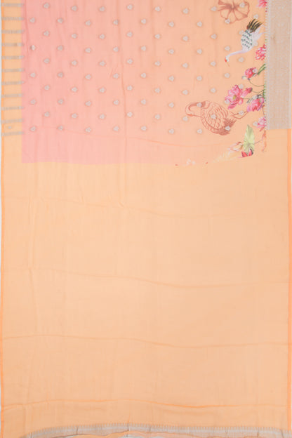 Georgette Printed And Butta Peach And Orange Saree