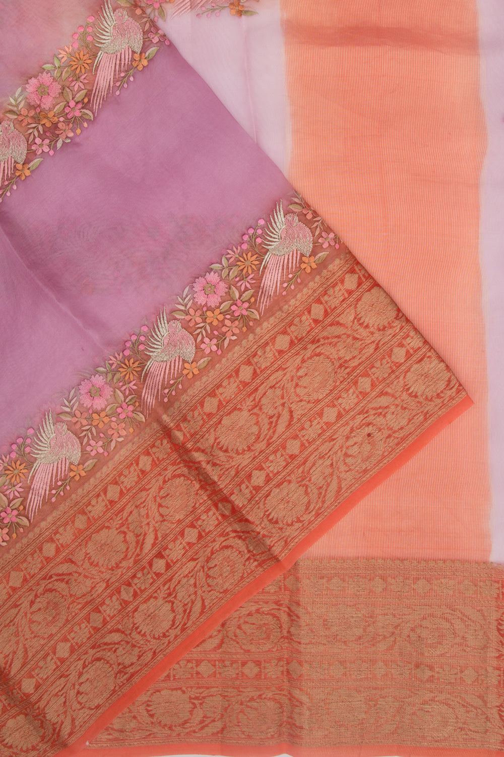 Organza Floral Embroidery Lilac Saree