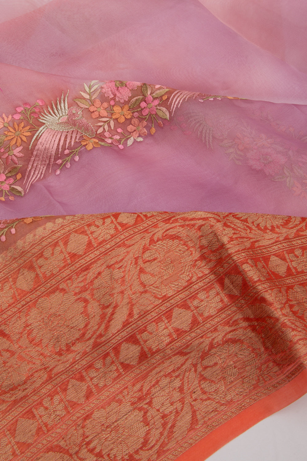 Organza Floral Embroidery Lilac Saree