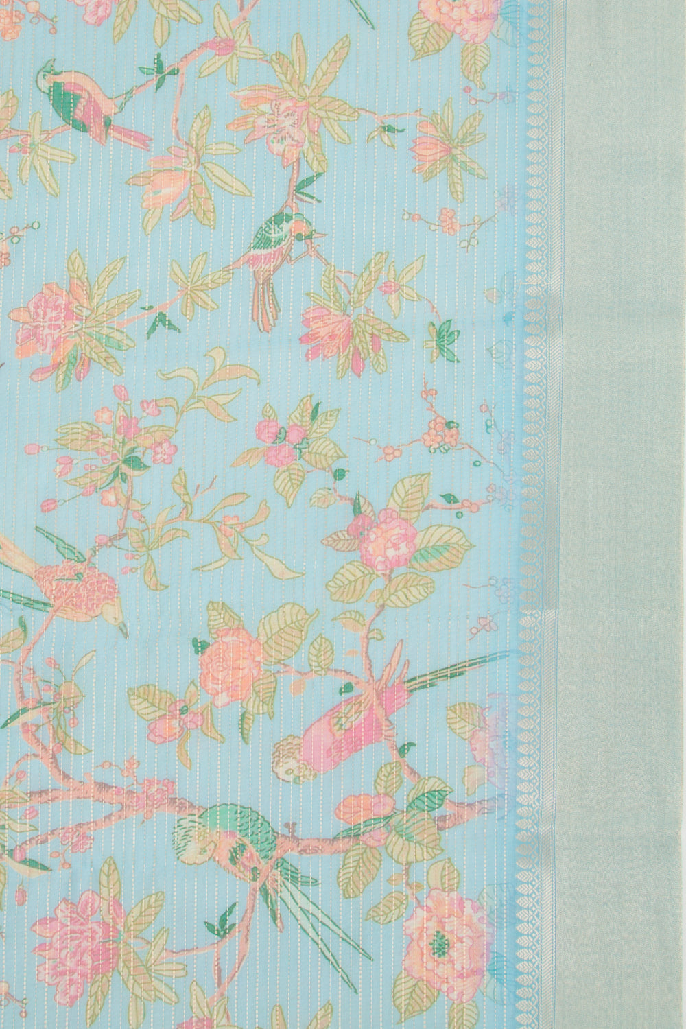 Chanderi Silk Printed And Horizontal Lines Sky Blue Saree