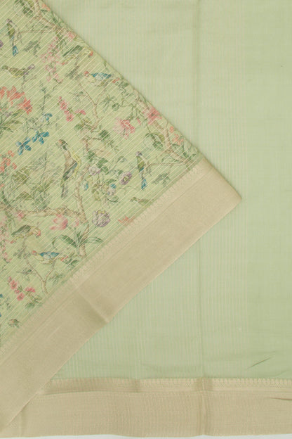 Chanderi Silk Printed And Horizontal Lines Green Saree