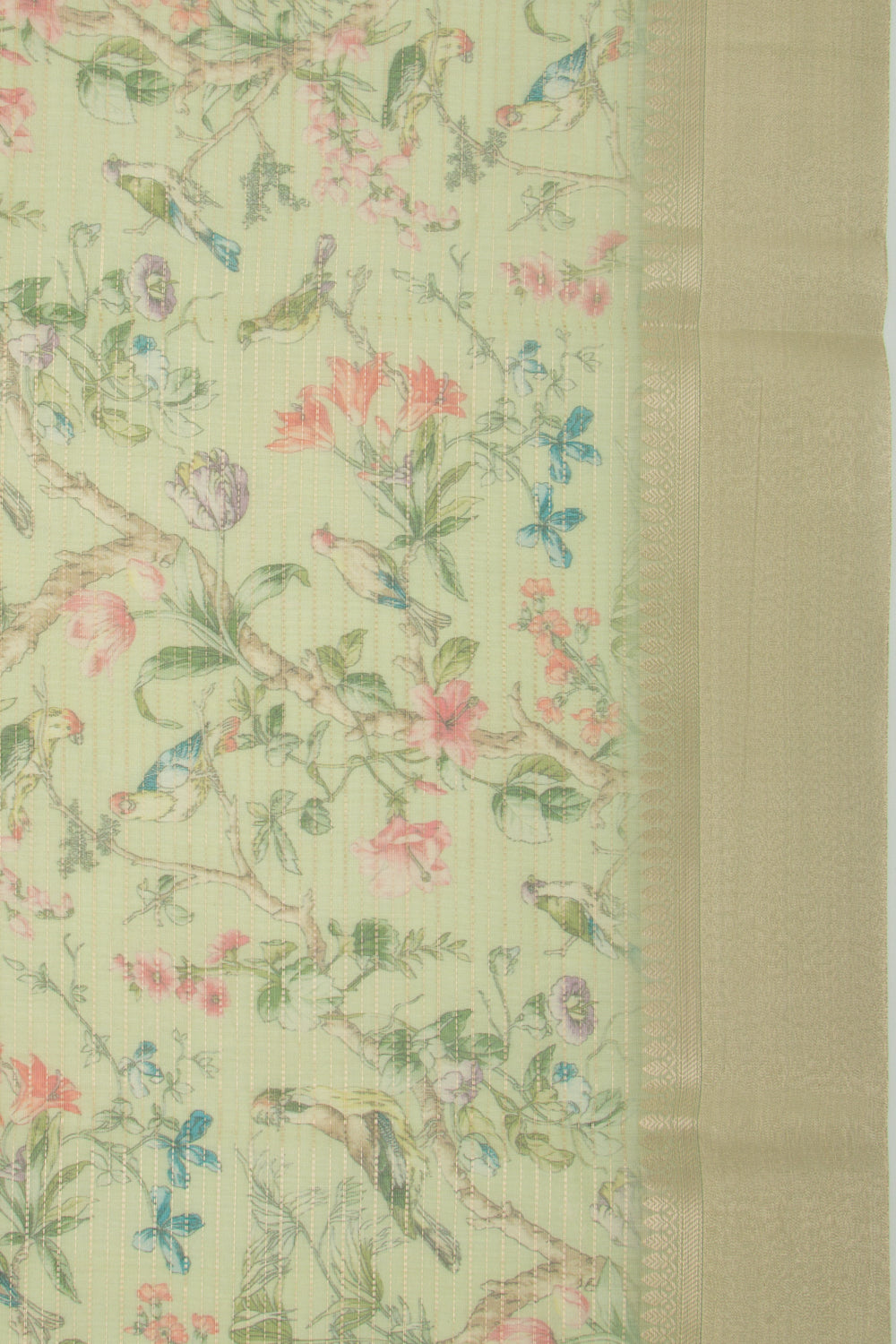 Chanderi Silk Printed And Horizontal Lines Green Saree