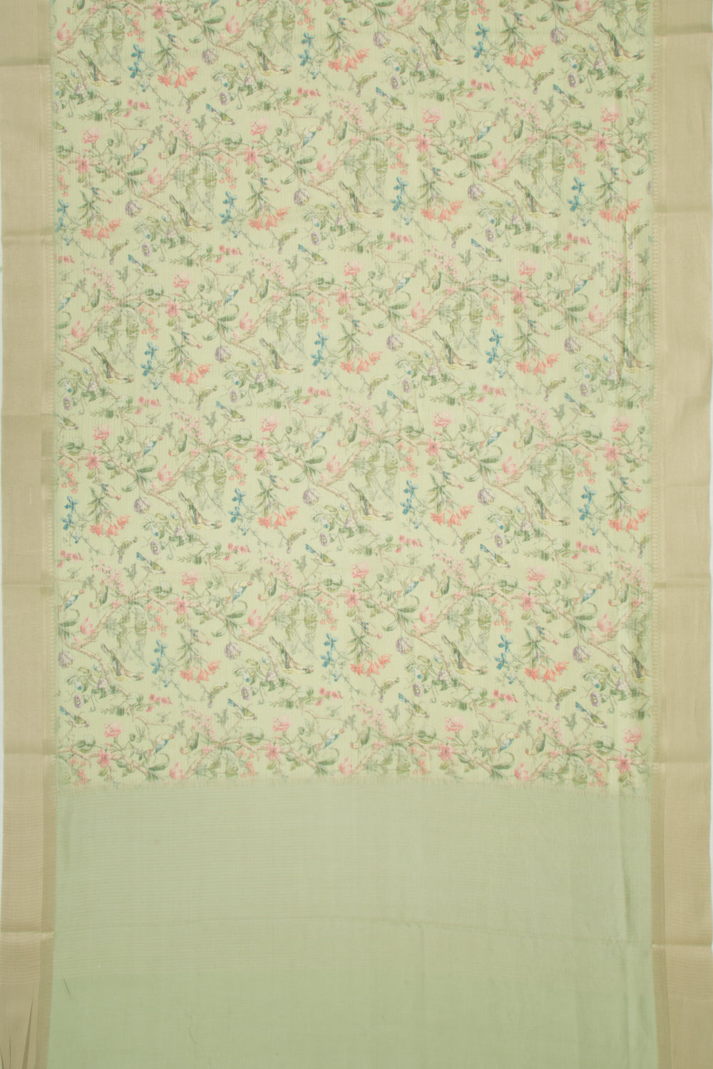 Chanderi Silk Printed And Horizontal Lines Green Saree