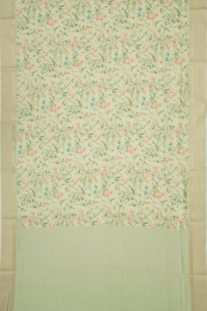 Chanderi Silk Printed And Horizontal Lines Green Saree