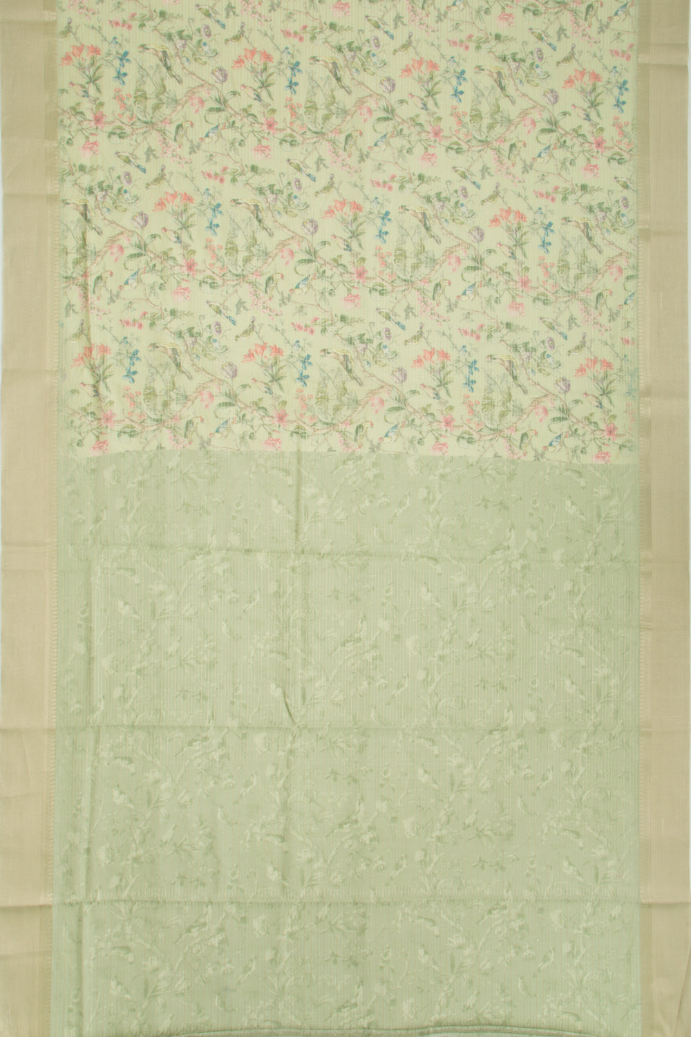 Chanderi Silk Printed And Horizontal Lines Green Saree