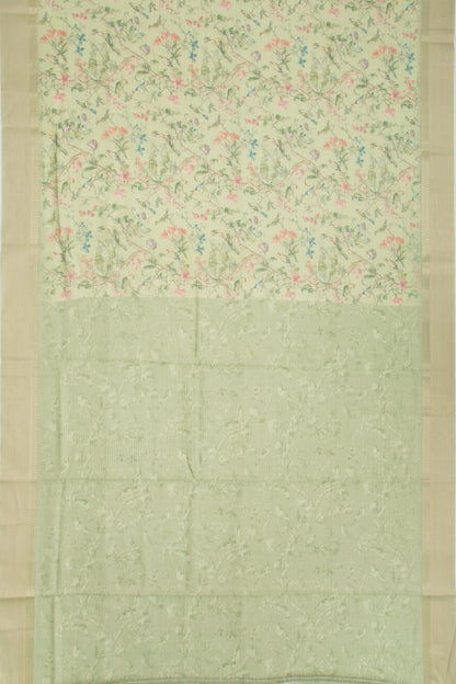 Chanderi Silk Printed And Horizontal Lines Green Saree