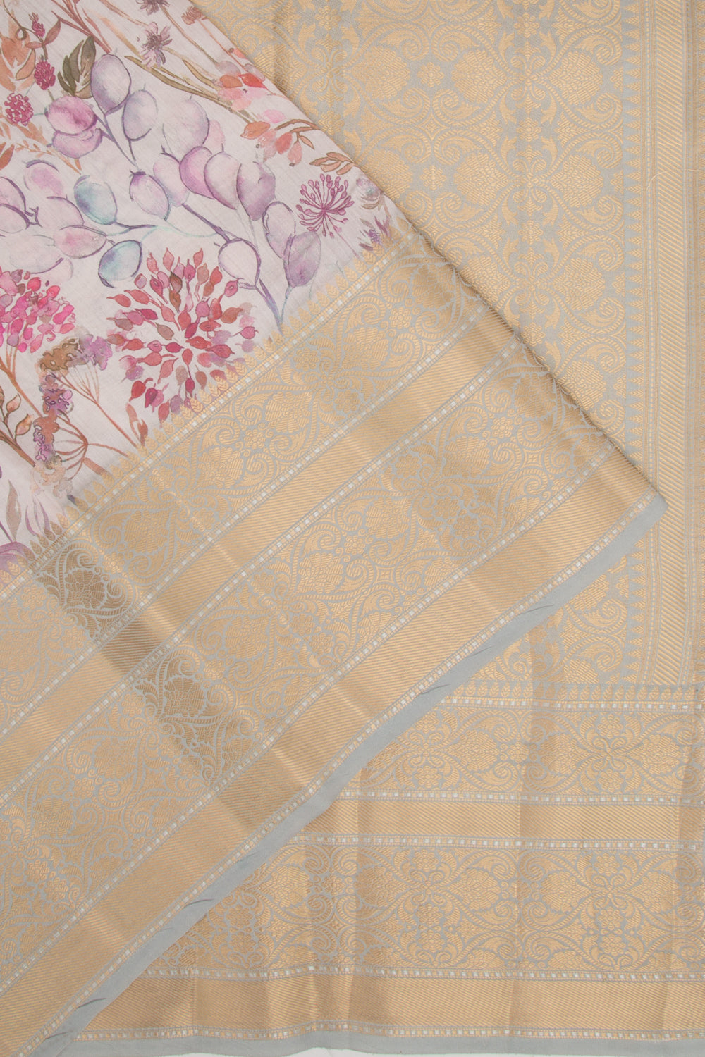 Soft Silk Floral Printed Pastel Grey Saree