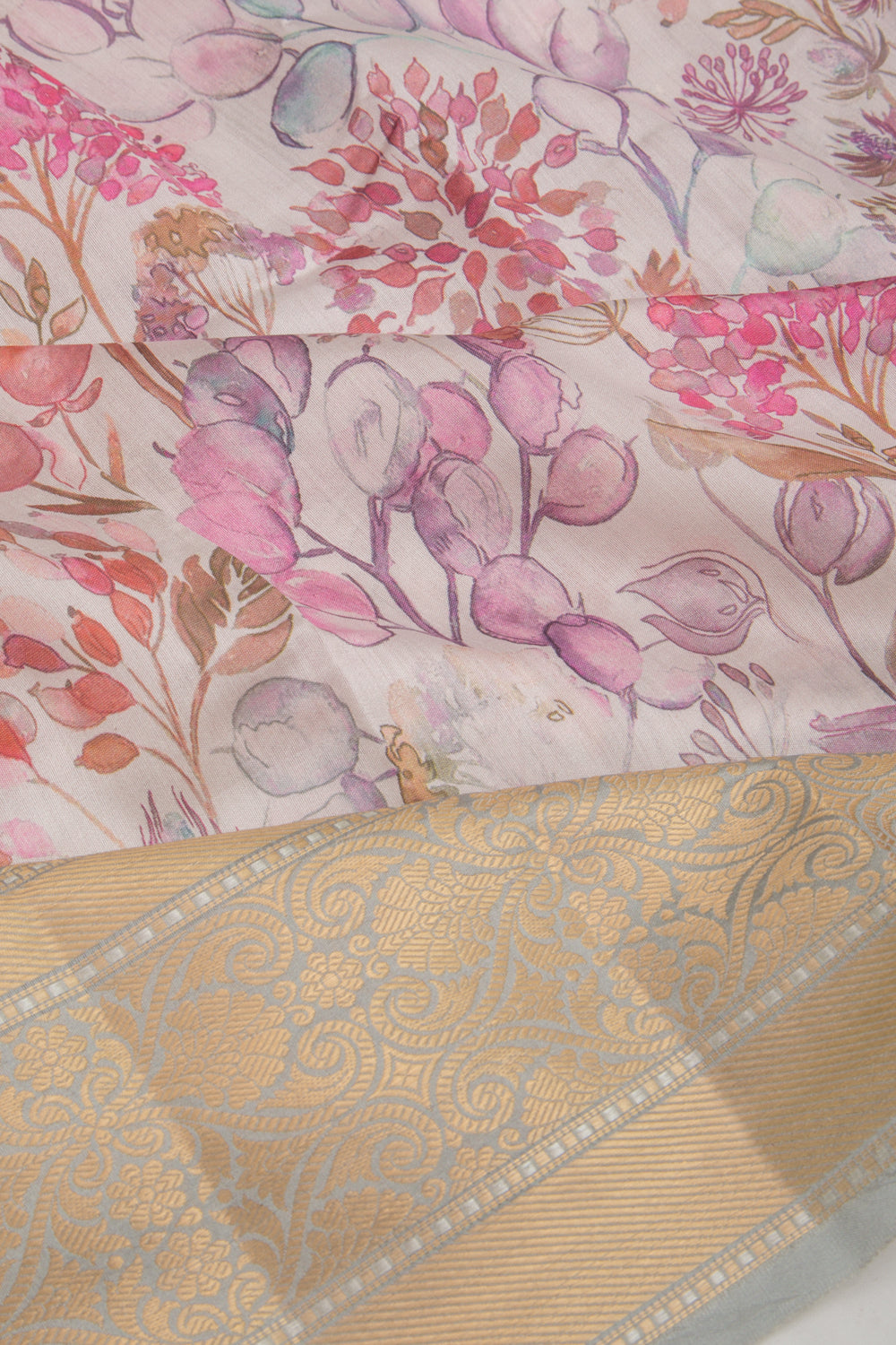 Soft Silk Floral Printed Pastel Grey Saree