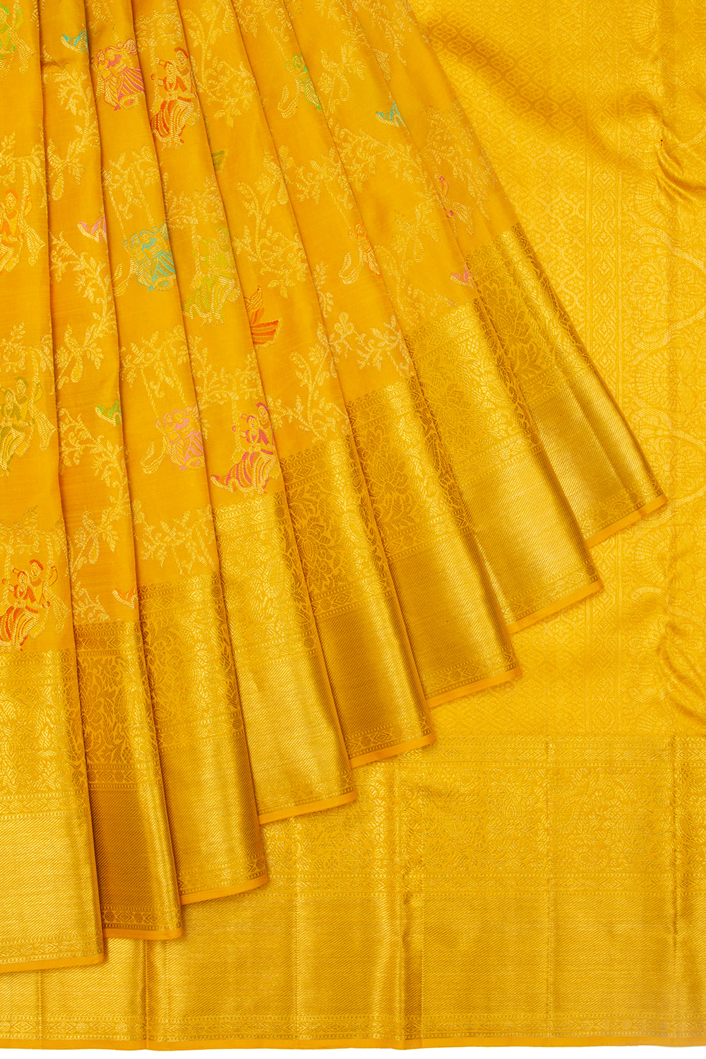 Kanchipuram Silk Jaal Yellow Saree