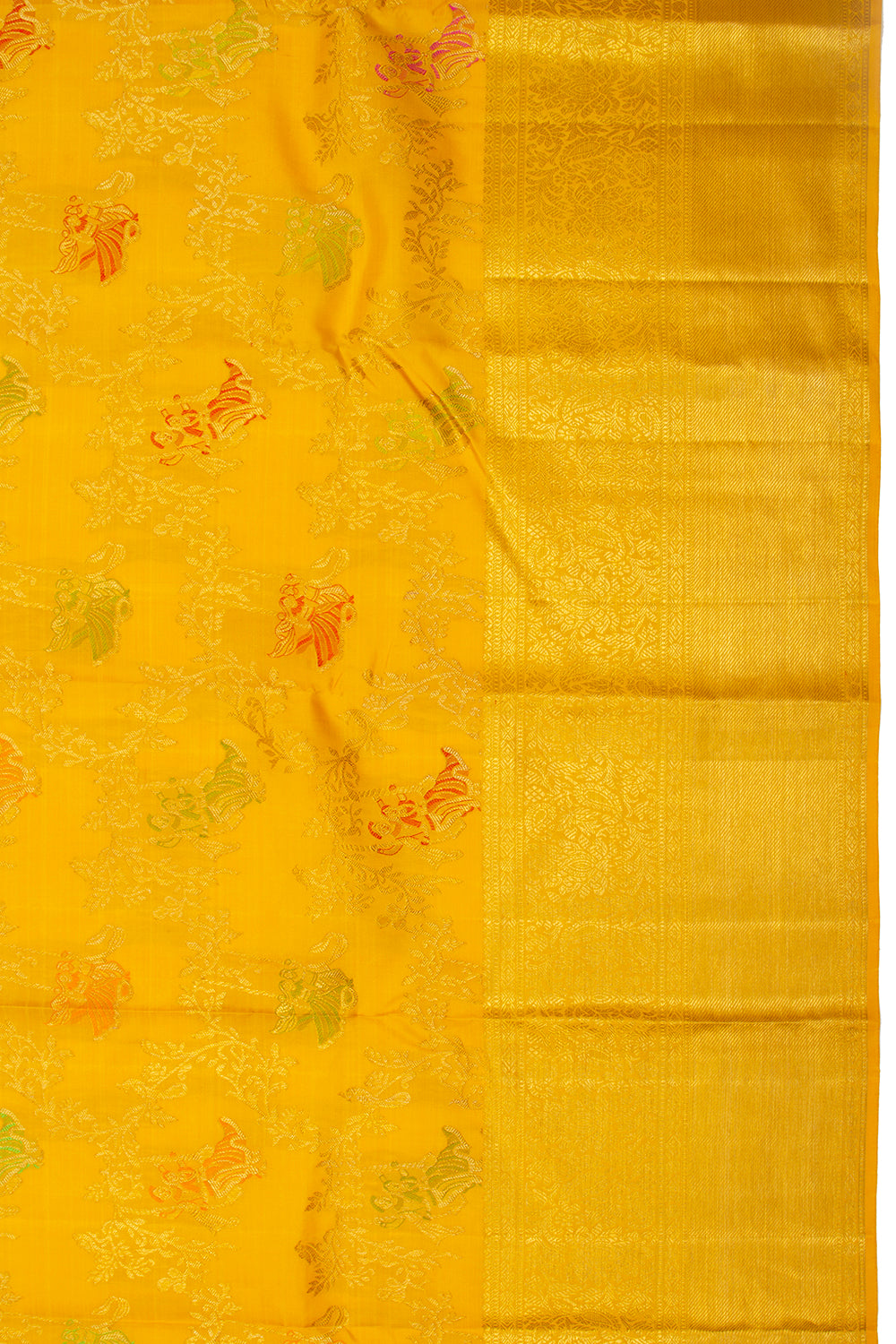 Kanchipuram Silk Jaal Yellow Saree