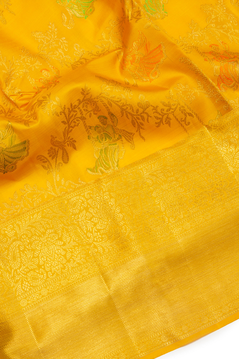 Kanchipuram Silk Jaal Yellow Saree