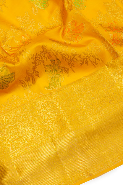 Kanchipuram Silk Jaal Yellow Saree