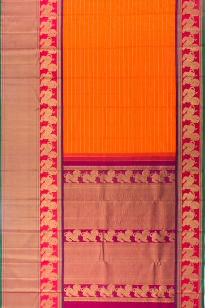 Kanchipuram Silk Horizontal Lines Orange Saree