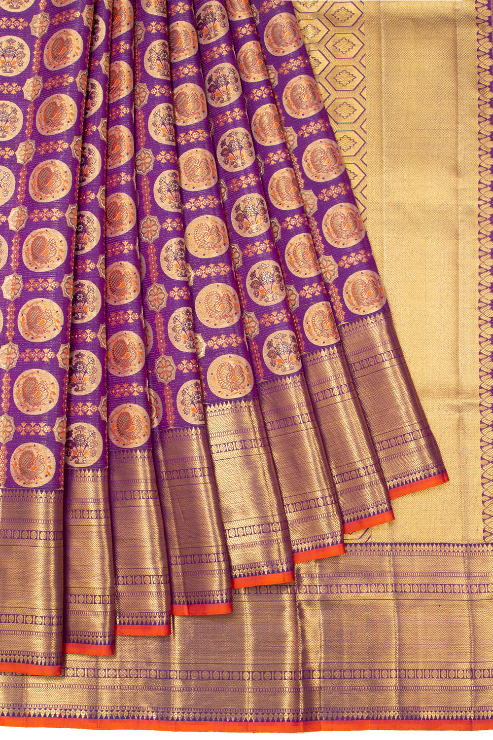 Kanchipuram Silk Checks And Butta Purple Saree