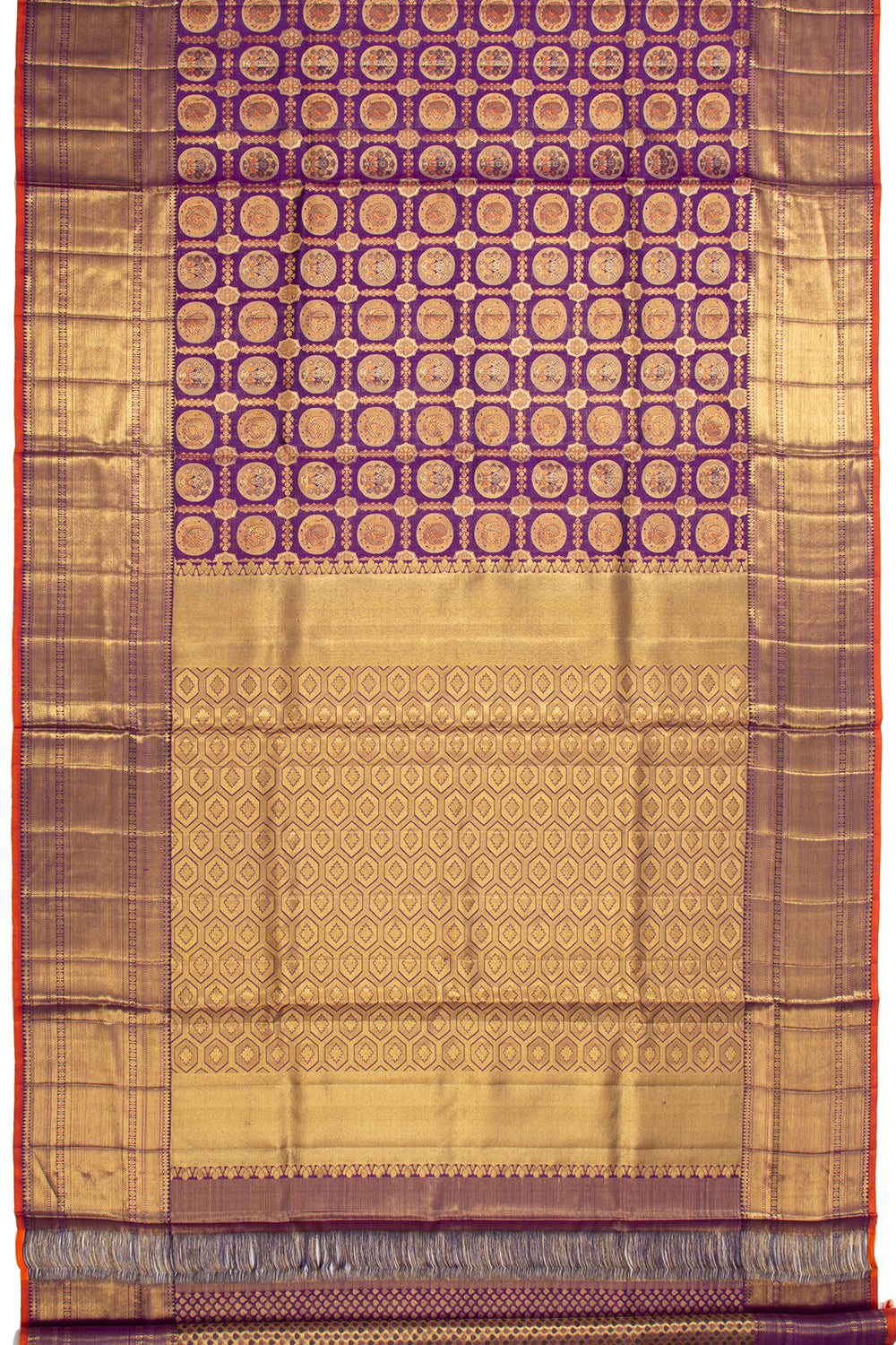 Kanchipuram Silk Checks And Butta Purple Saree