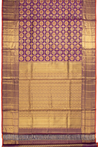 Kanchipuram Silk Checks And Butta Purple Saree