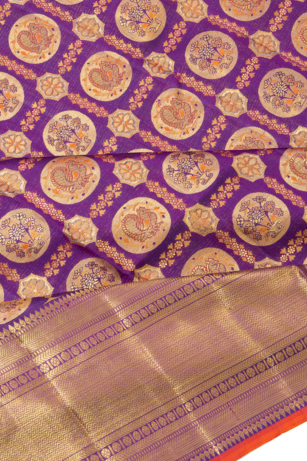 Kanchipuram Silk Checks And Butta Purple Saree