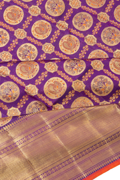 Kanchipuram Silk Checks And Butta Purple Saree