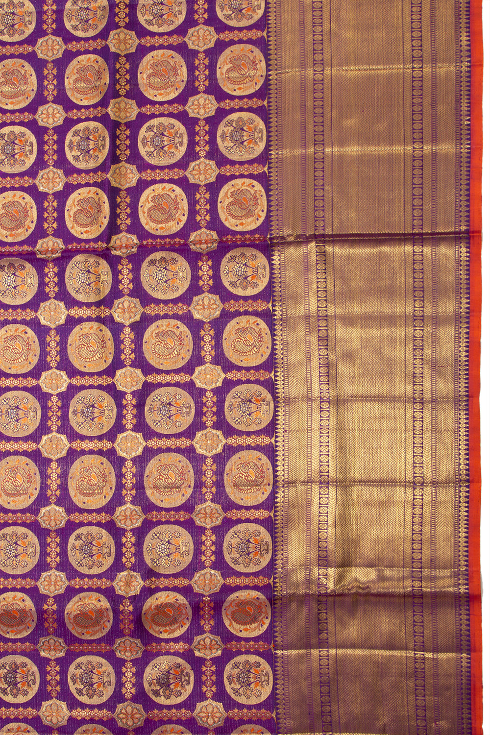 Kanchipuram Silk Checks And Butta Purple Saree