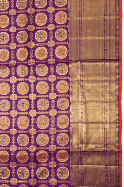 Kanchipuram Silk Checks And Butta Purple Saree