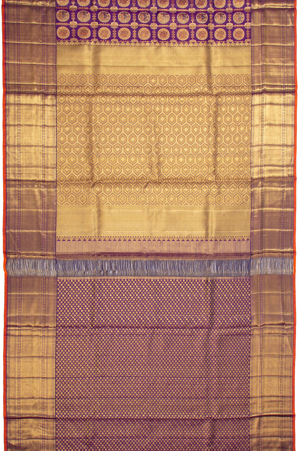 Kanchipuram Silk Checks And Butta Purple Saree