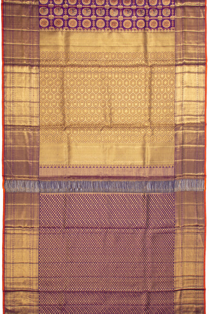Kanchipuram Silk Checks And Butta Purple Saree
